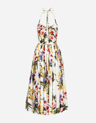 Dolce & Gabbana Longuette-Kleid aus Baumwolle Gartenprint Print F5R73THS5Q1