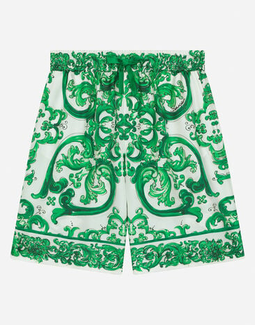 Dolce & Gabbana Twill shorts with green majolica print Print L4JQT4II7EF