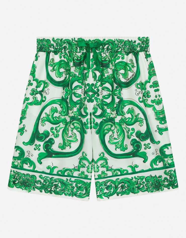 Dolce & Gabbana 绿色马约利卡印花斜纹百慕大短裤 版画 L43Q47HI1S6