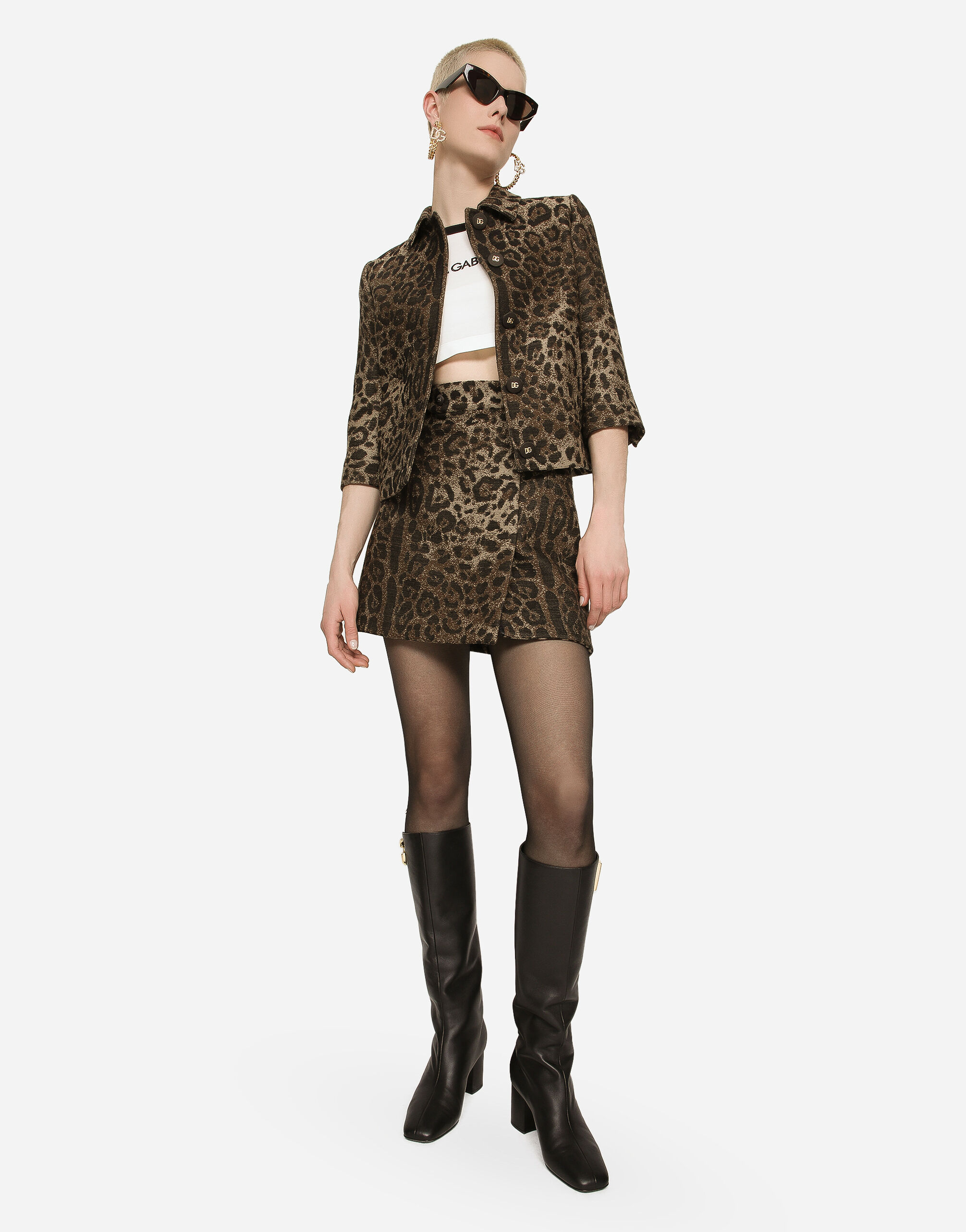 Dolce&Gabbana Short wool skirt with jacquard leopard design female  Multicolor