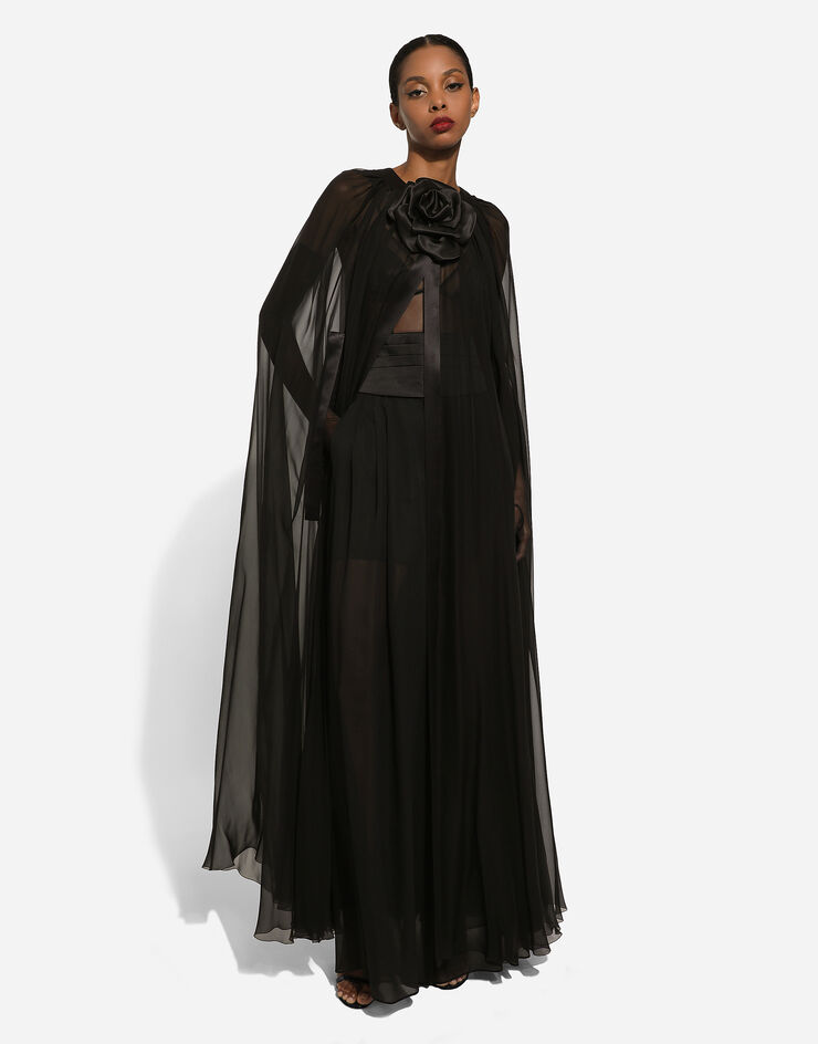 Dolce&Gabbana Silk chiffon cape with flower appliqué Black F0W1NTFU1AT