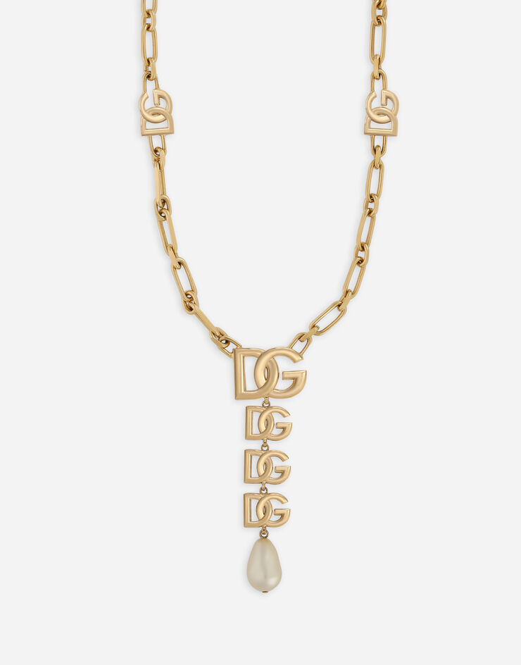 Dolce & Gabbana Ожерелье с подвеской-логотипом DG и жемчужиной ЗОЛОТОЙ WNN6P3W1111