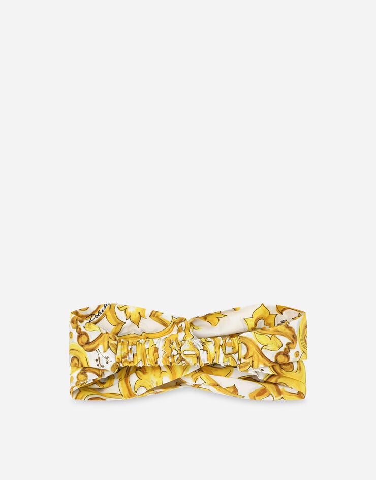 Dolce & Gabbana Повязка для волос из поплина с желтым принтом майолики Отпечатки LB5H09G7EW9