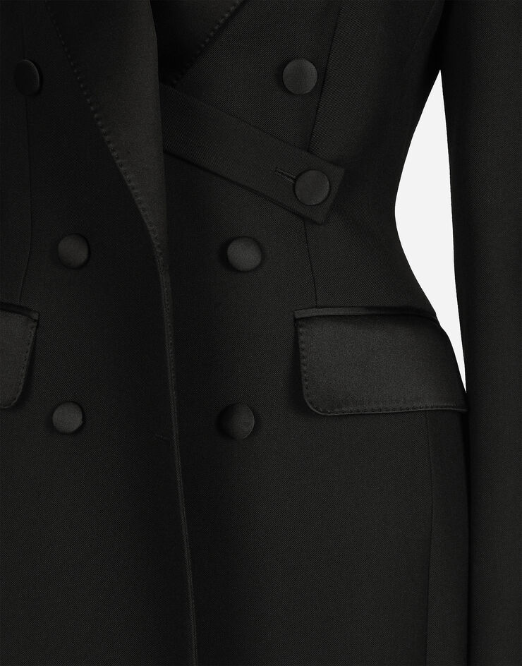 Dolce & Gabbana Double-breasted wool gabardine tuxedo coat with padded hips Black F0W2FTFU272