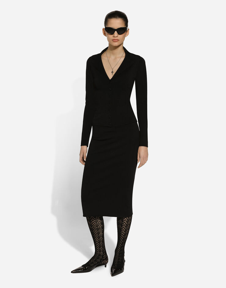 Dolce & Gabbana Jupe mi-longue en maille de viscose stretch à logo DG Noir FXO10TJFMEX