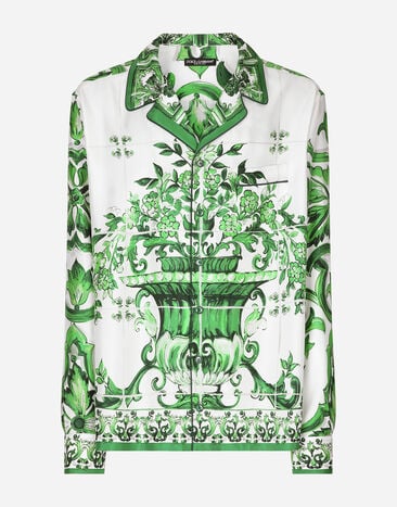 Dolce & Gabbana Рубашка из шелкового твила с принтом майолики Отпечатки G8RV9TII7CZ