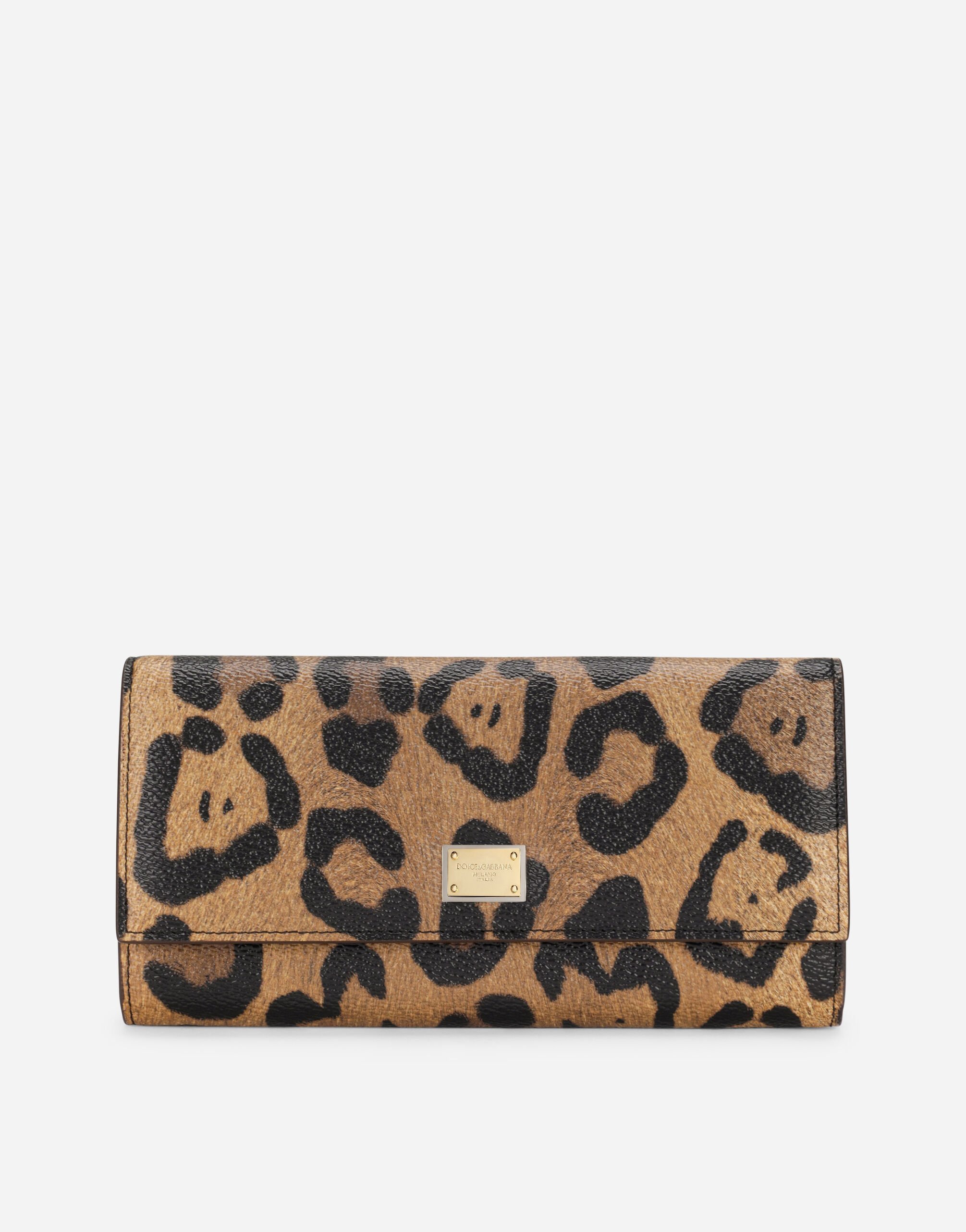 Dolce & Gabbana Cartera continental en crespo estampado leopardo con placa con logotipo Estampado Animalier BE1446AM568