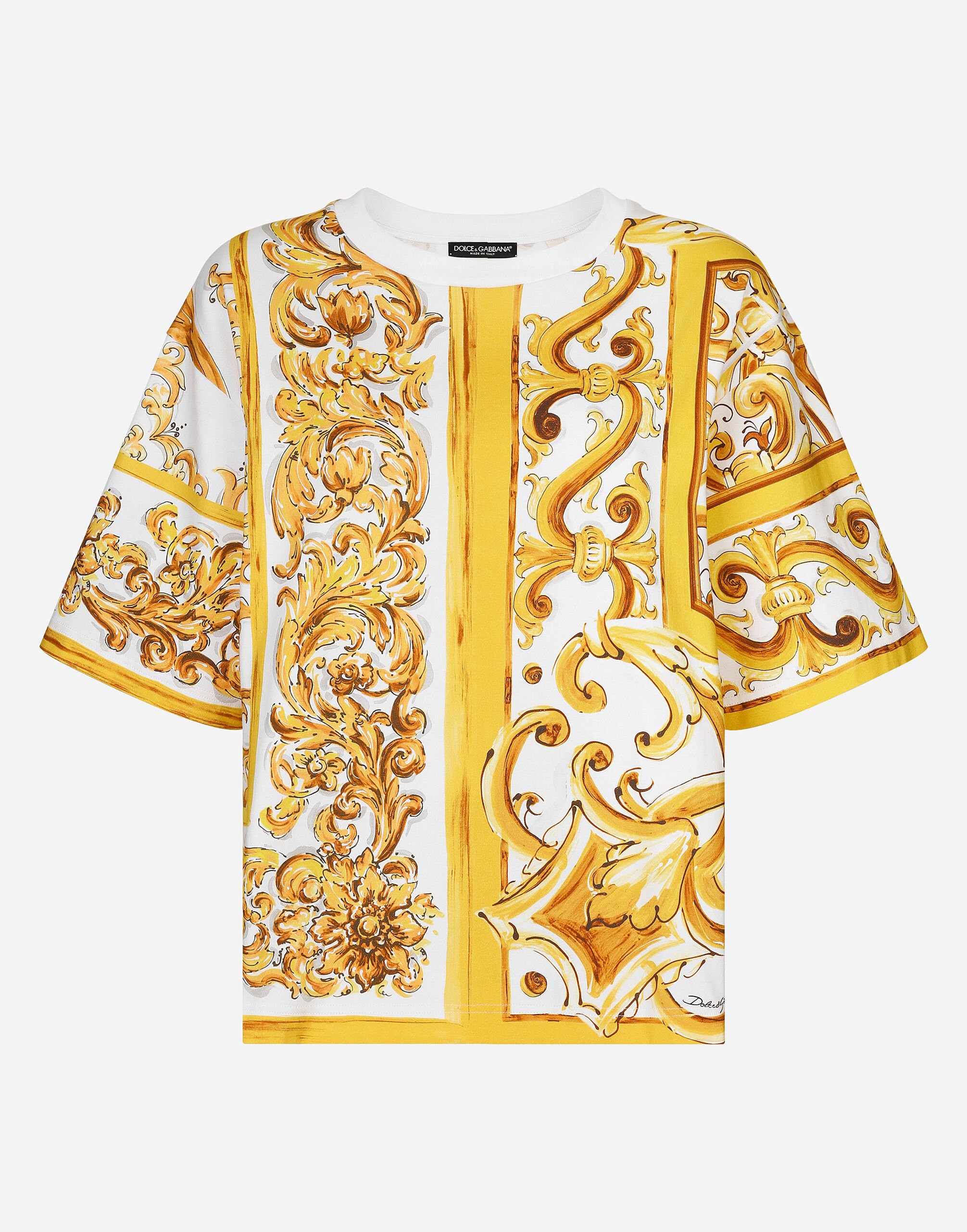 Dolce & Gabbana T-shirt en jersey de coton à imprimé majoliques Blanc F8V06TGDCK6