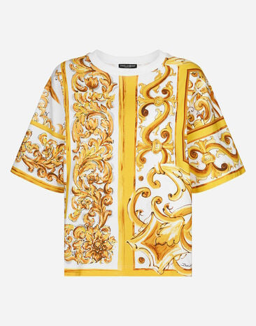 Dolce & Gabbana T-shirt in jersey di cotone stampa Maiolica Stampa F8U74TII7EP
