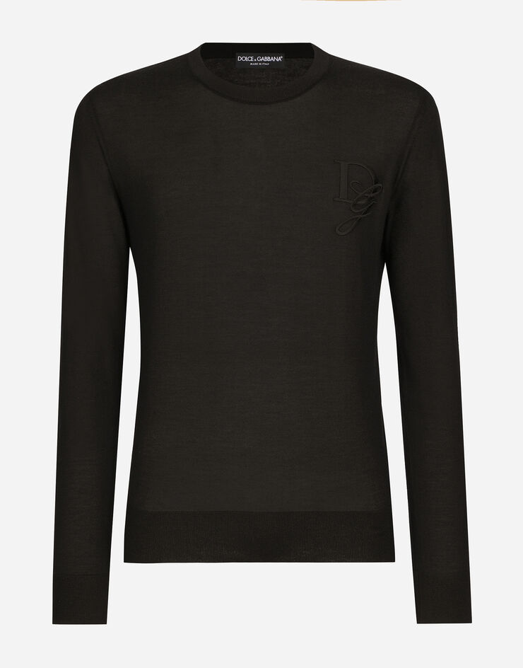 Dolce & Gabbana Maglia girocollo in cashmere con ricamo DG Nero GXX02ZJAWXR