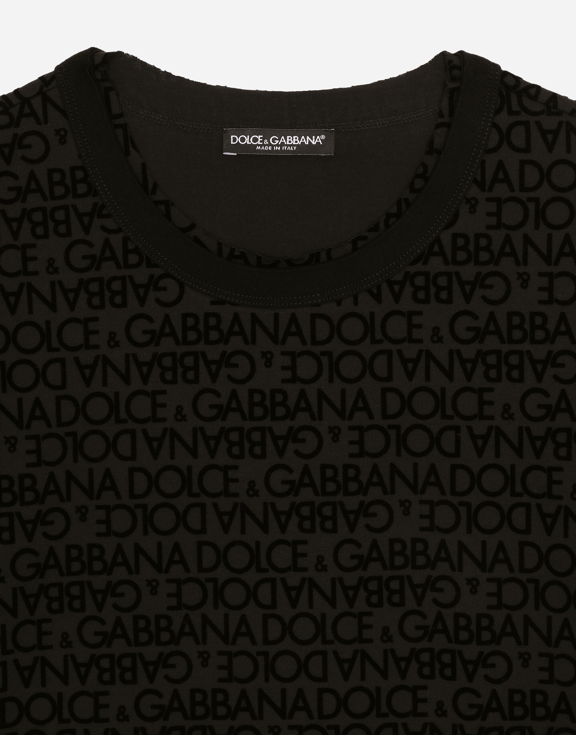 Cotton T-shirt with flocked Dolce&Gabbana logo in Black for