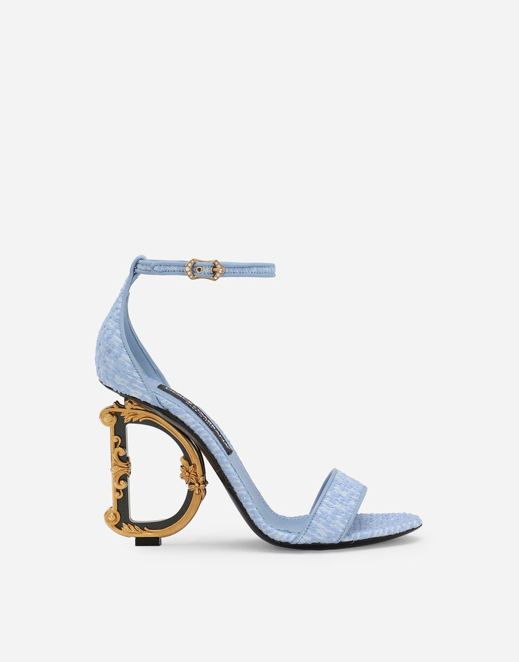 Dolce & Gabbana Bouclé fabric sandals with Baroque DG detail Azure CR0739AW094