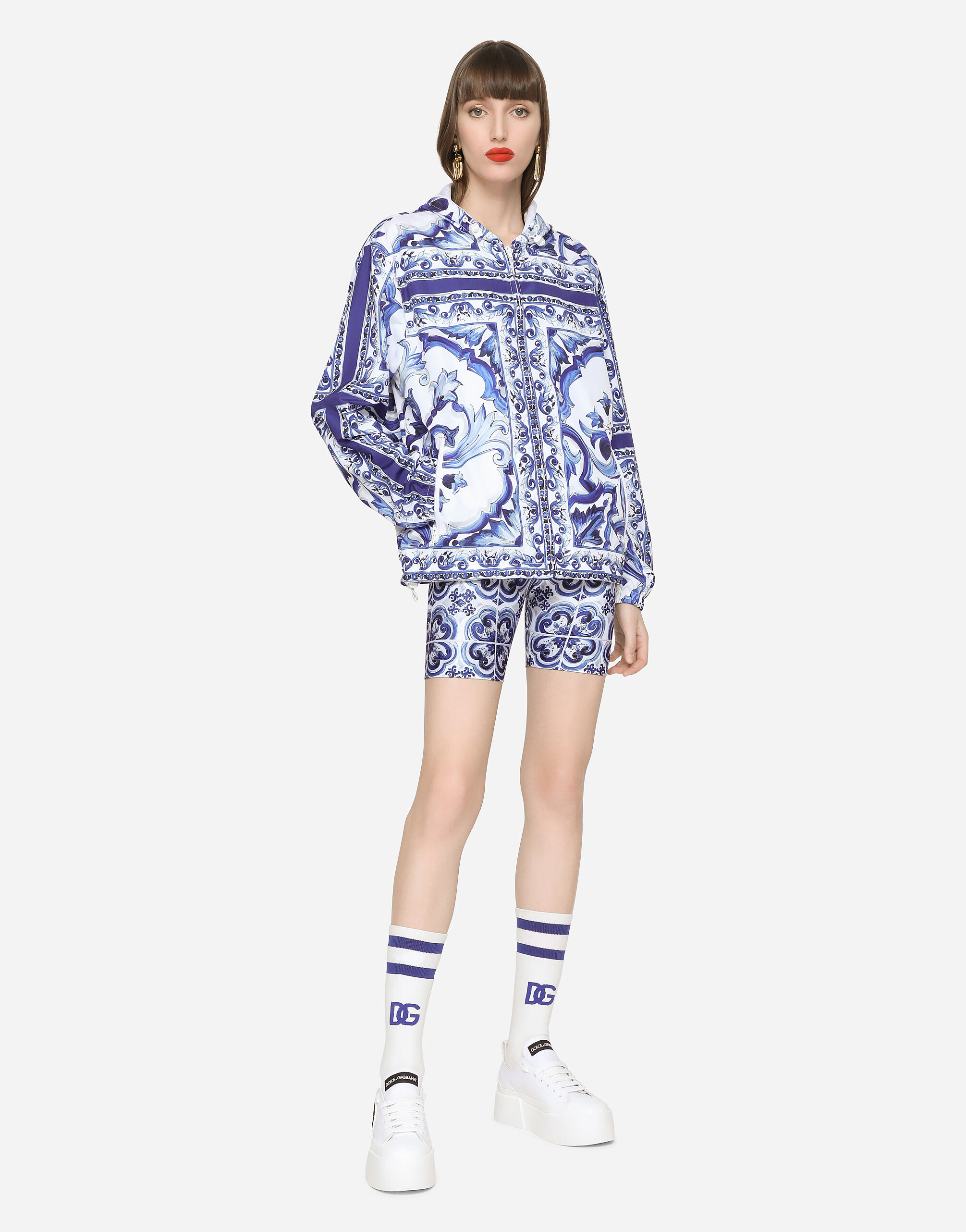 Dolce & Gabbana Majolica-print windbreaker with hood female Multicolor
