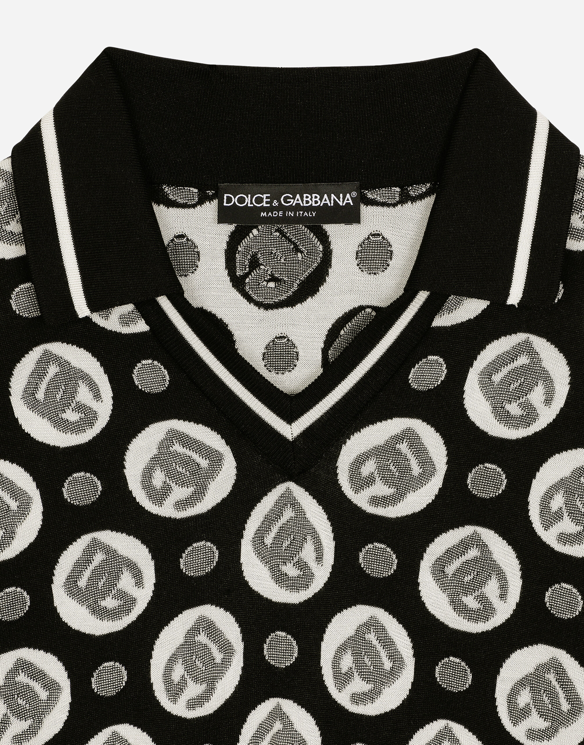 Silk jacquard V-neck polo-shirt with DG logo