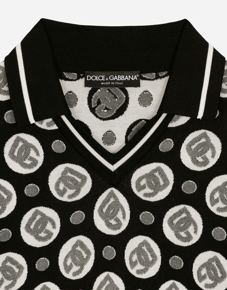 Dolce & Gabbana Silk jacquard V-neck polo-shirt with DG logo Multicolore GXZ11TJFMBQ