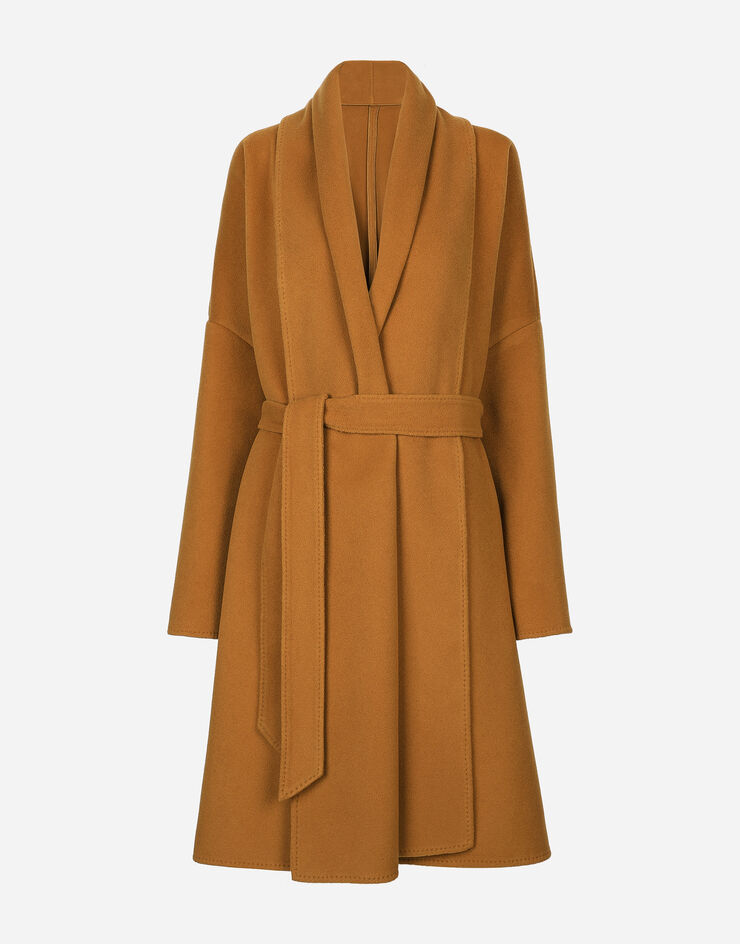 Abrigo oversize de lana y cachemira con cinturón en Amarillo de Mujer