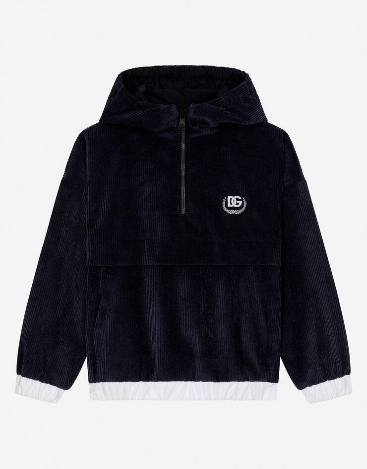 Dolce & Gabbana Velvet hoodie with DG laurel logo Blue L4JWJUFUWE3