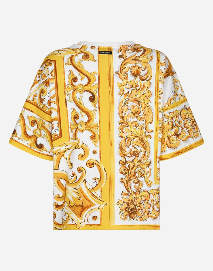 Dolce & Gabbana T-shirt in jersey di cotone stampa Maiolica Stampa F8U74TII7EP