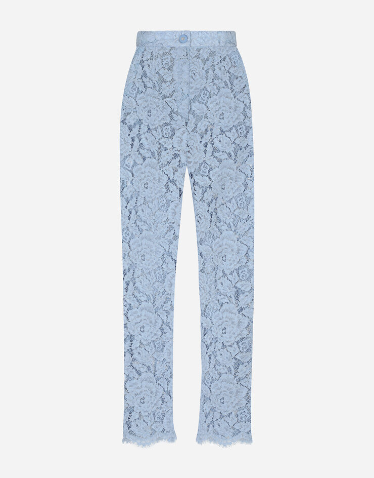 Dolce & Gabbana Pantalon couture en dentelle cordonnet florale à logo DG Bleu Clair FTAM2THLM7L