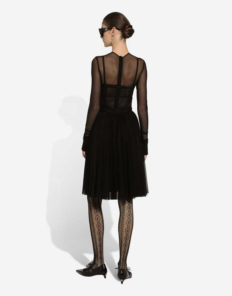 Dolce & Gabbana Robe en tulle léger avec détails bustier Noir F6JLGTFLRDA