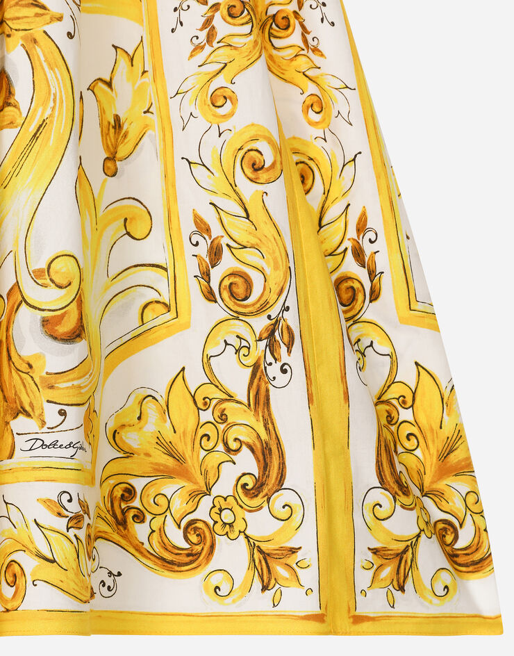 Dolce & Gabbana فستان بوبلين بطبعة ماجوليكا صفراء مطبعة L53DG7G7E9W