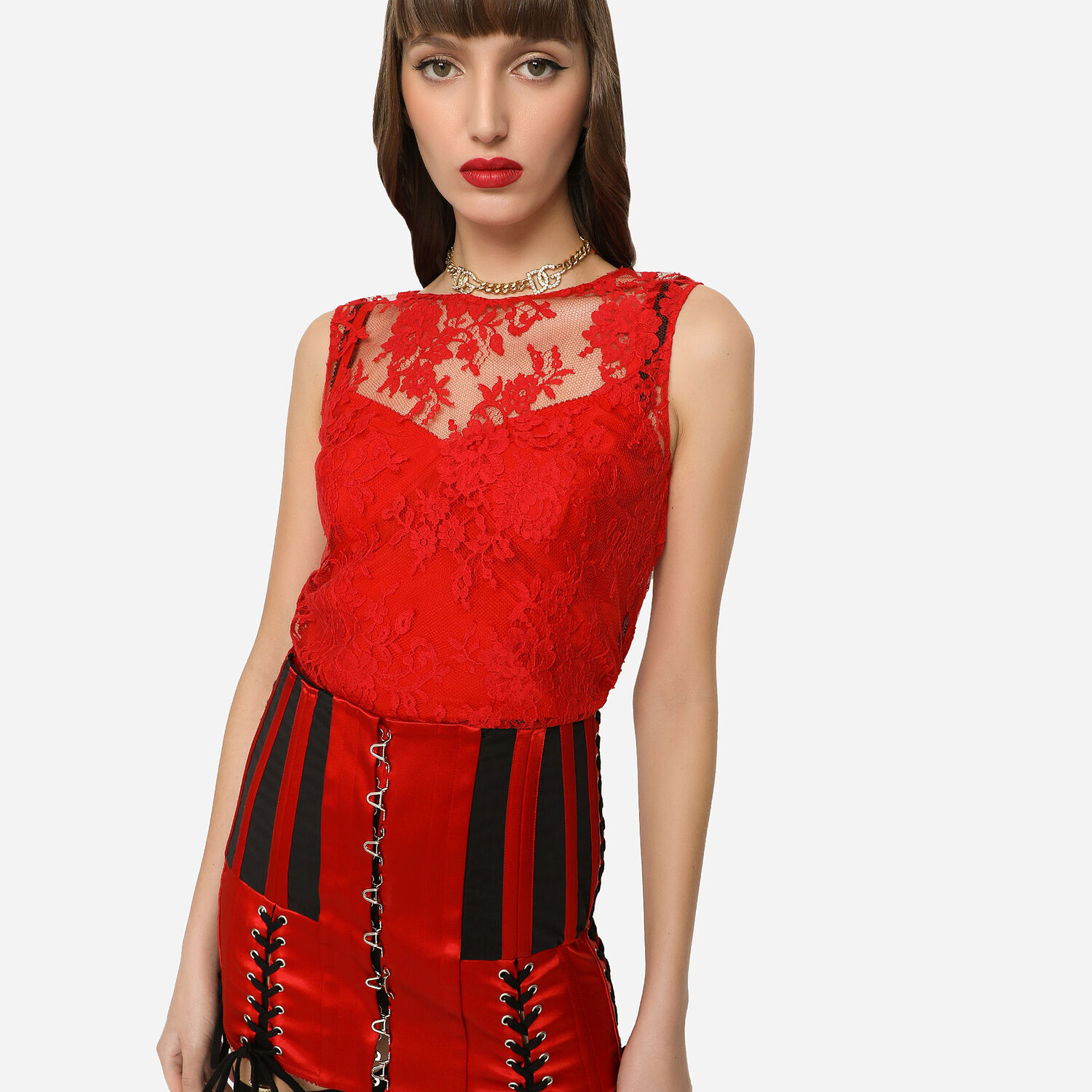 Floral Chantilly lace top in black - Dolce Gabbana