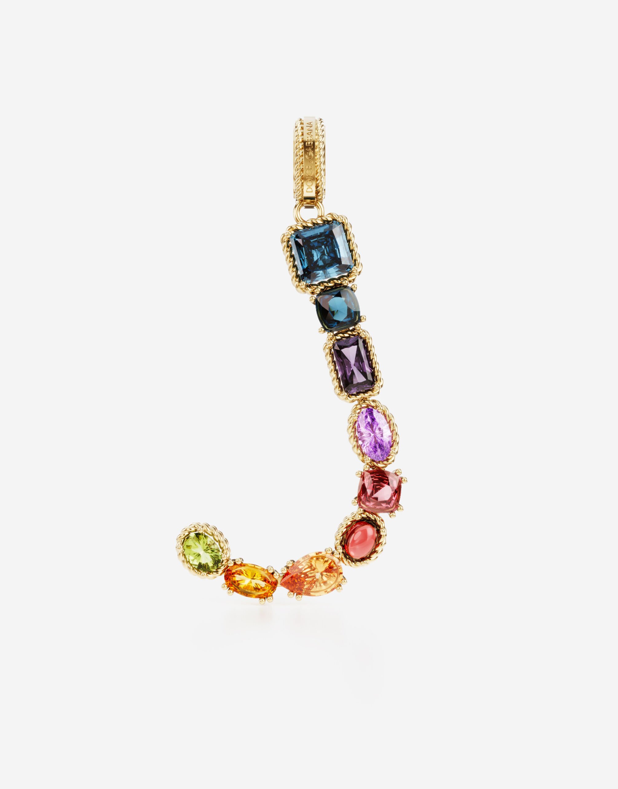 Dolce & Gabbana Rainbow alphabet J 18 kt yellow gold charm with multicolor fine gems Gold WAQA3GWQC01