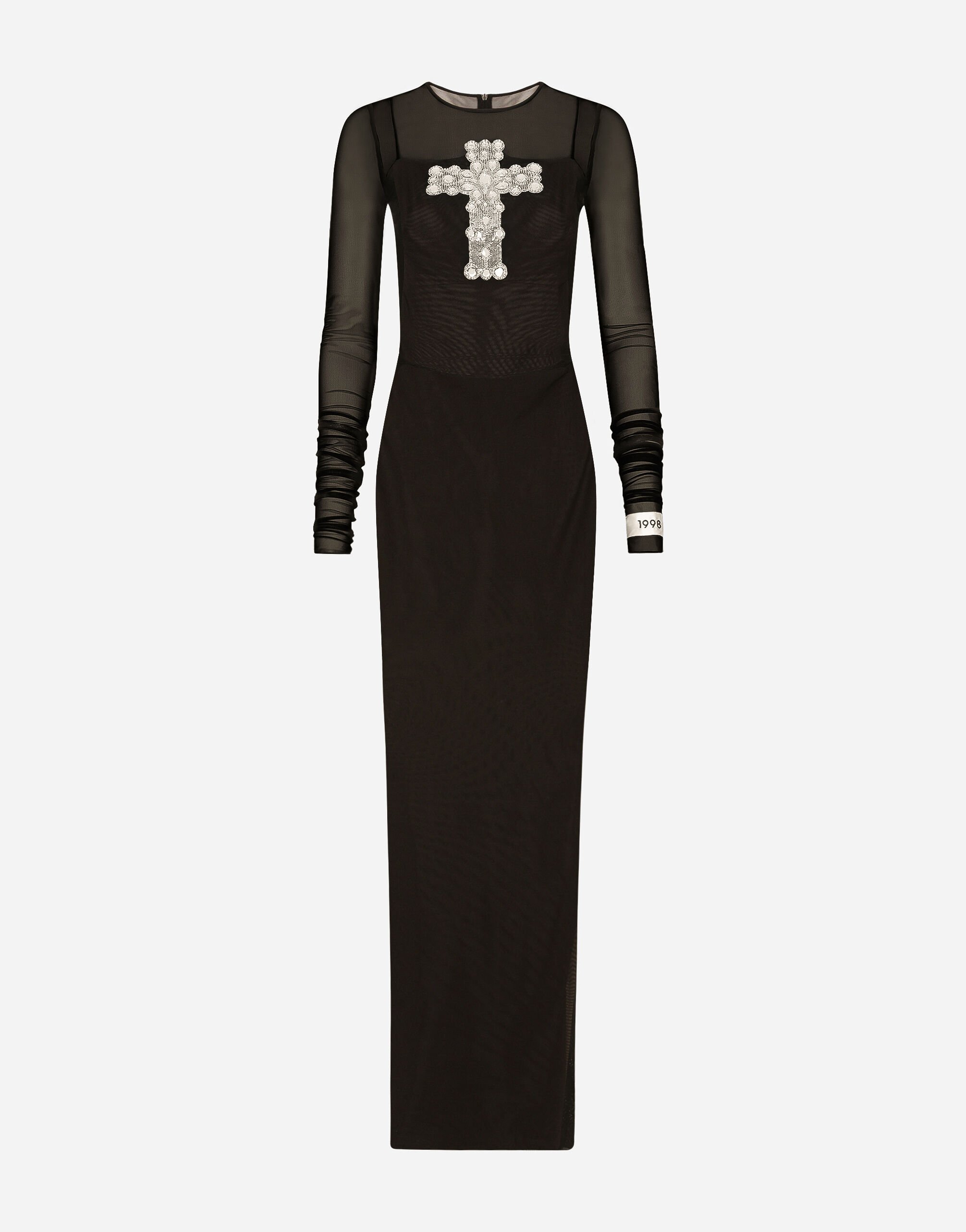 Dolce & Gabbana Vestido largo de tul con bordado de cruz en strass Estampado CZ0312AQ774
