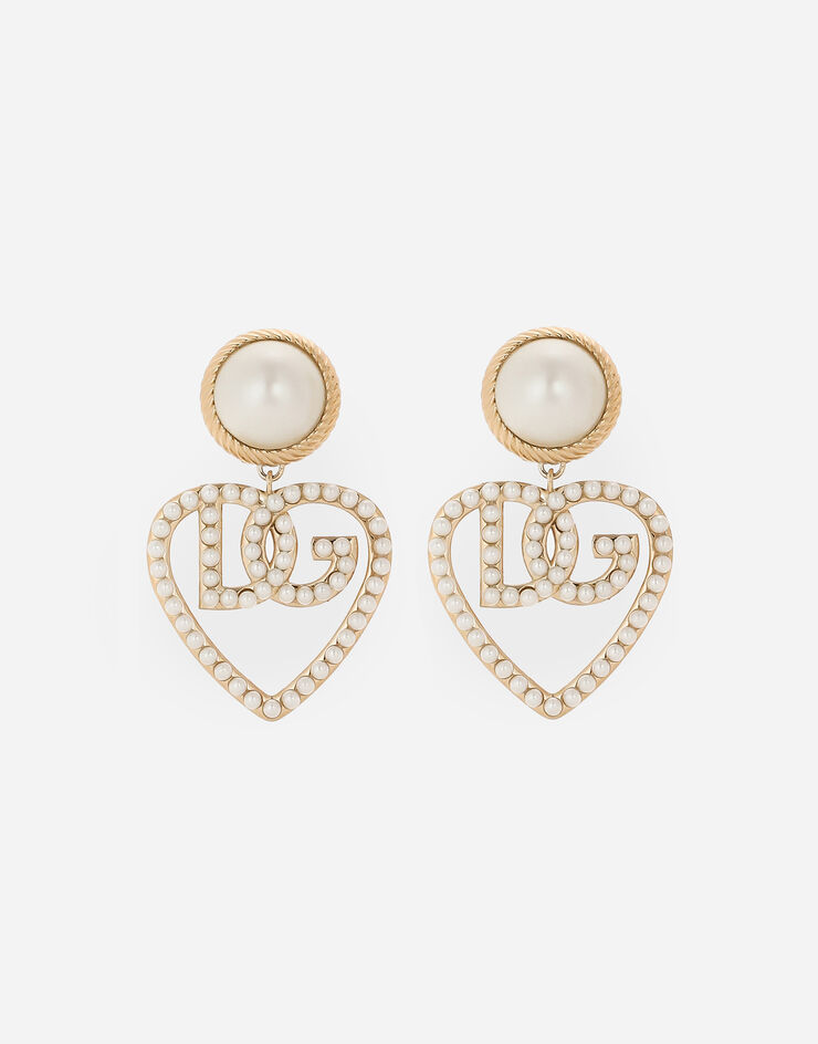 Dolce & Gabbana Pendientes colgantes con cabujón y corazón con logotipo DG Dorado WEQ6L4W1111