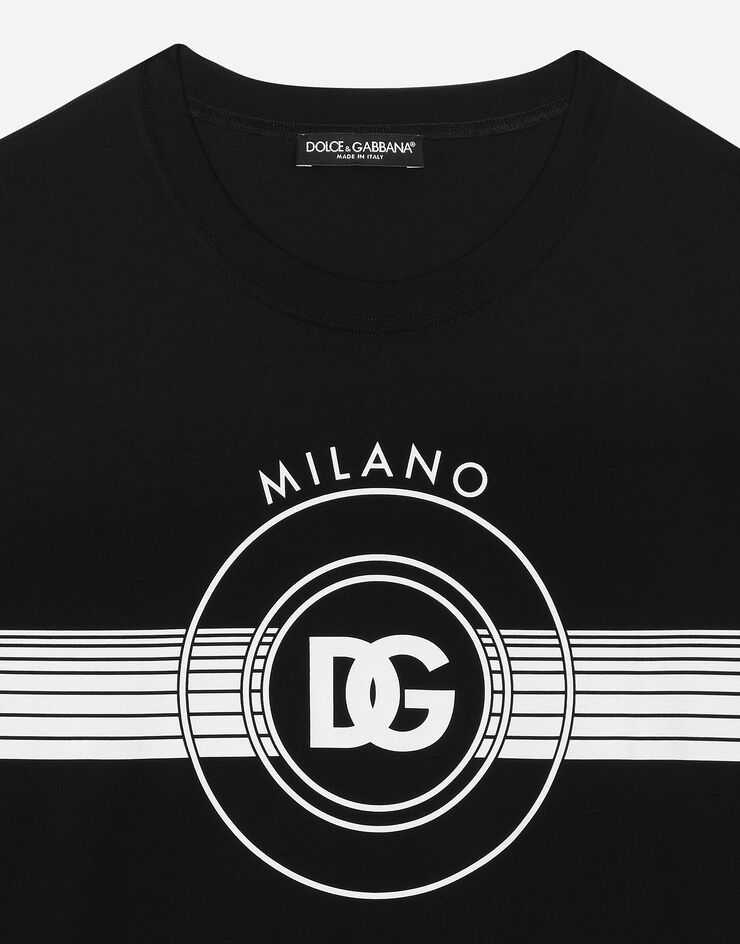 Dolce & Gabbana DG 프린트 반소매 코튼 티셔츠 블랙 G8RN8TG7M8W