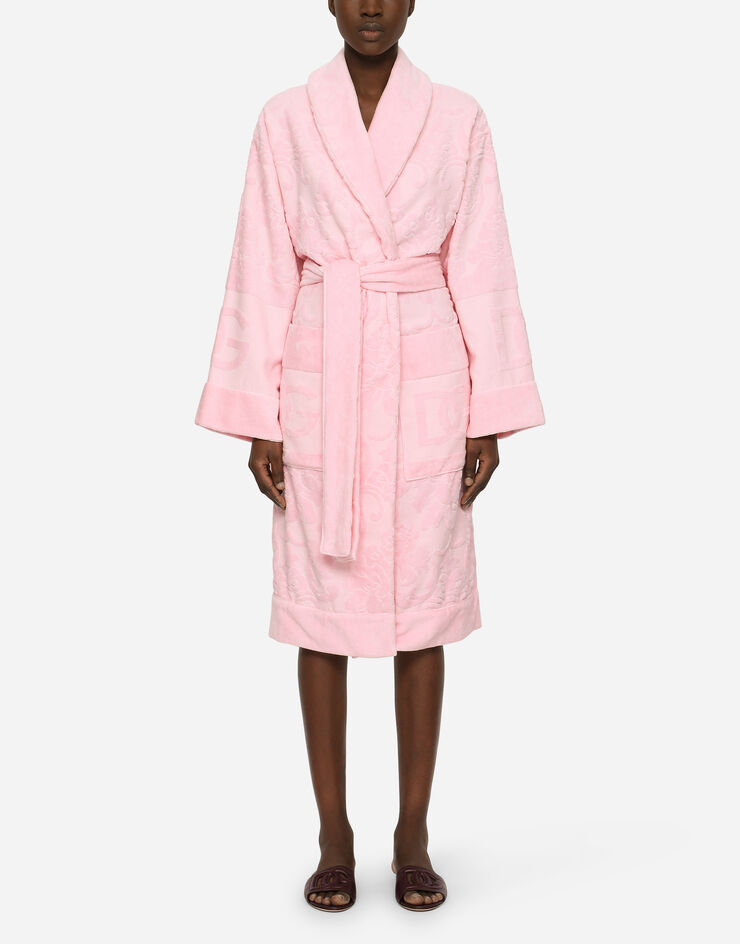 Bath Robe in Terry Cotton Jacquard in Multicolor | Dolce&Gabbana® US