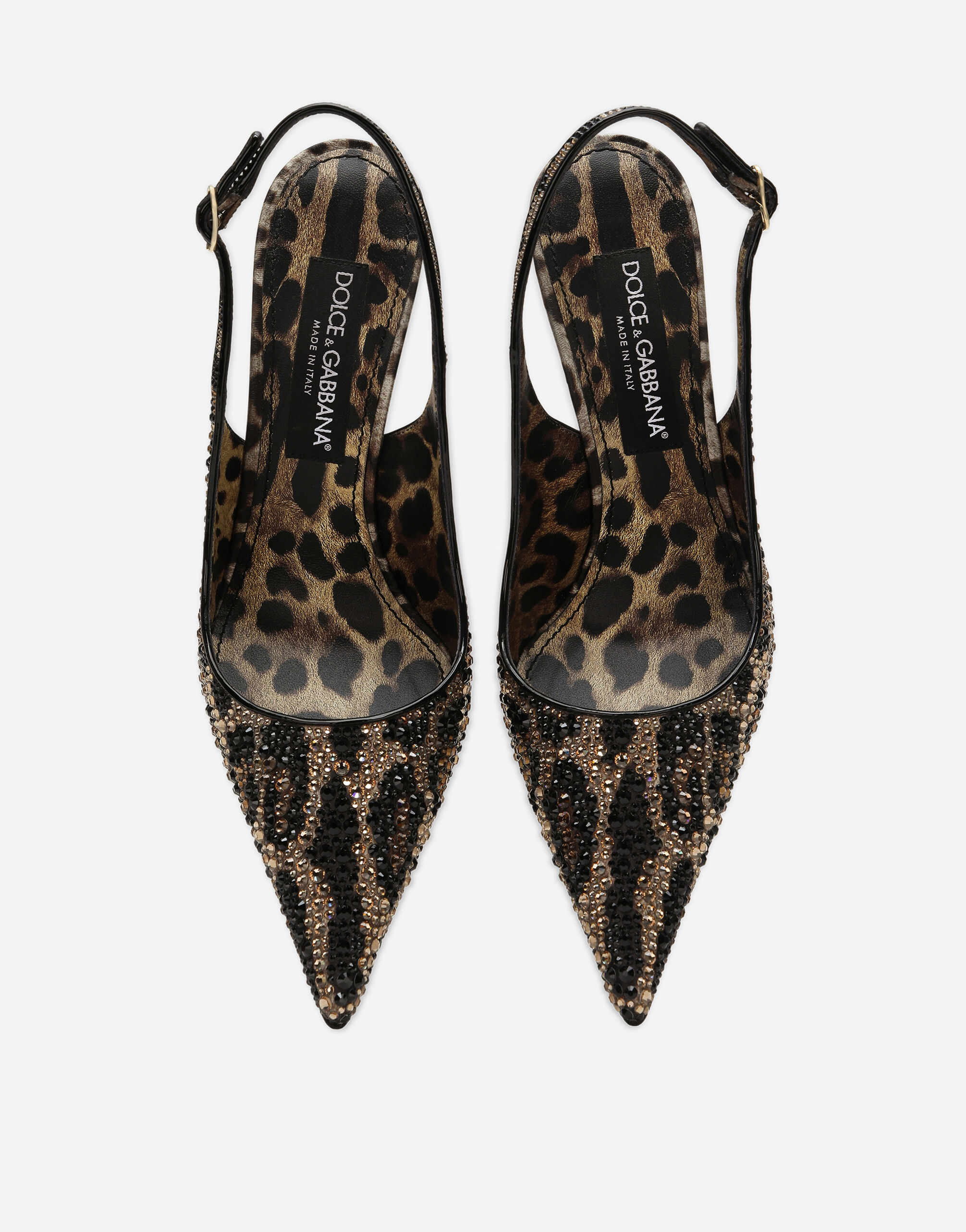 Satin slingbacks with fusible rhinestones in Animal Print for 
