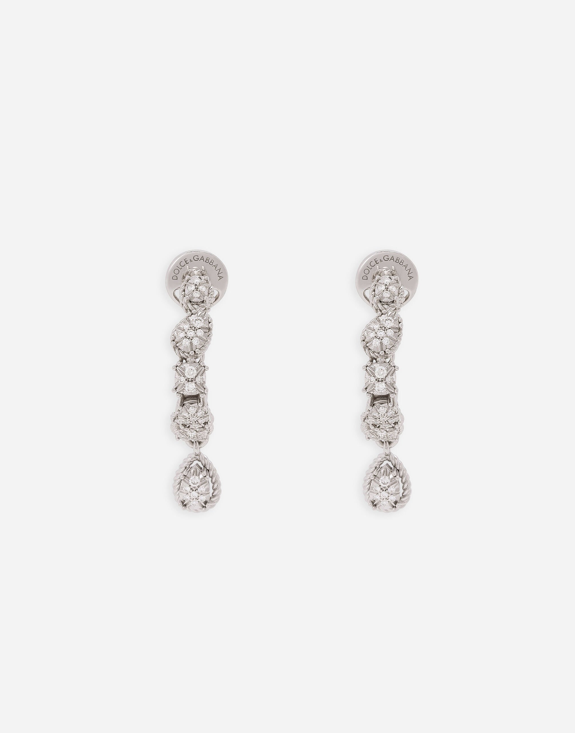 Dolce & Gabbana Boucles d’oreilles Easy Diamond en or blanc 18 ct avec pavé de diamants Blanc WEQA1GWSPBL