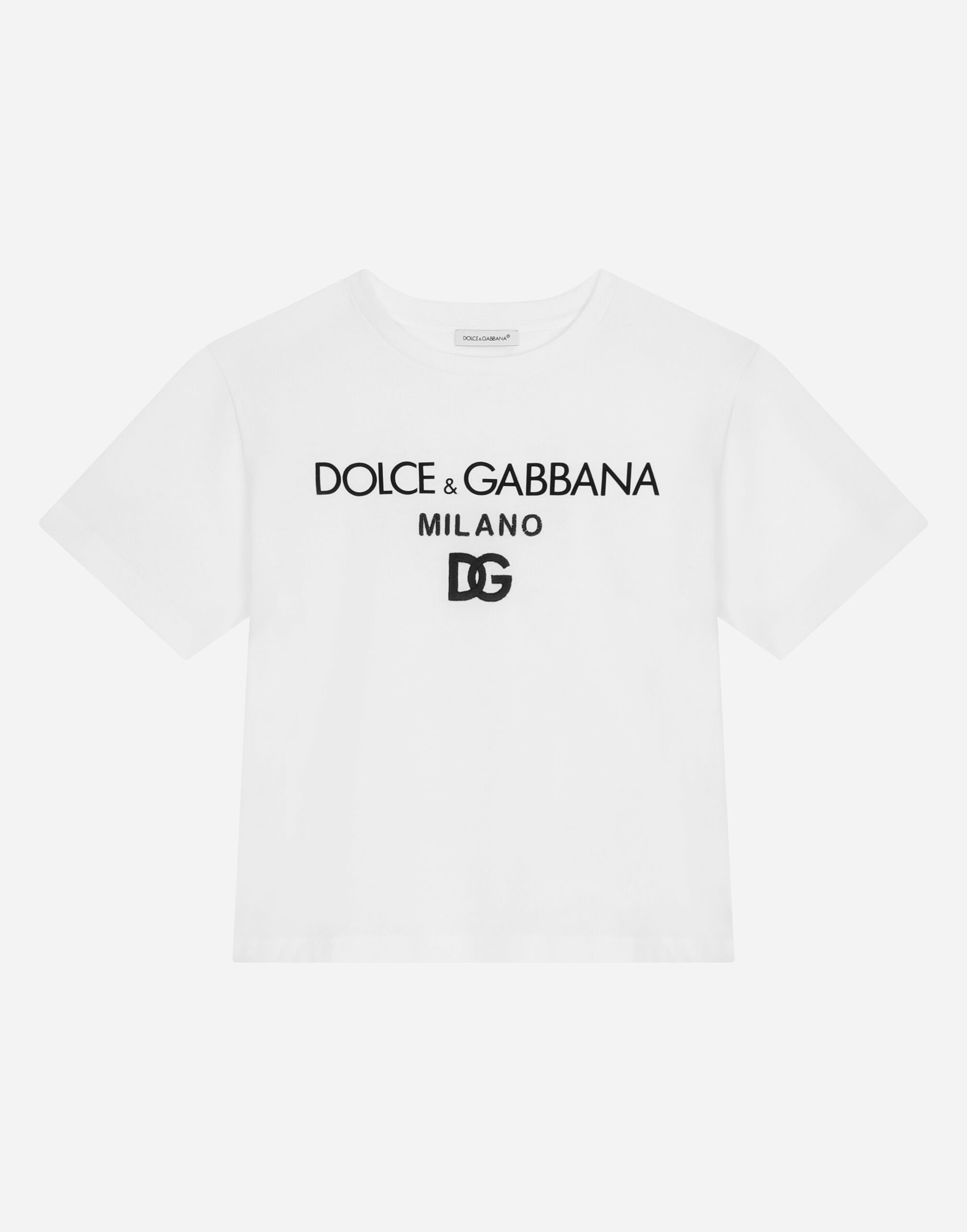 Dolce & Gabbana Jersey round-neck T-shirt with DG Milano embroidery Print L4JTHVII7ED