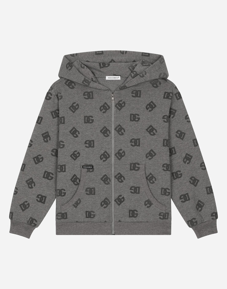 Dolce & Gabbana Jersey hoodie with DG logo print Grey L4JWKNG7N2A