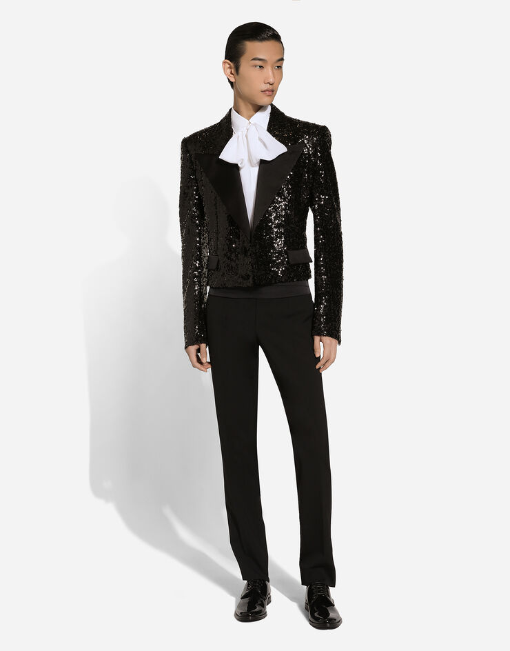 Dolce & Gabbana Short single-breasted jacket with sequin embellishment Black G2UC0TFLSGD