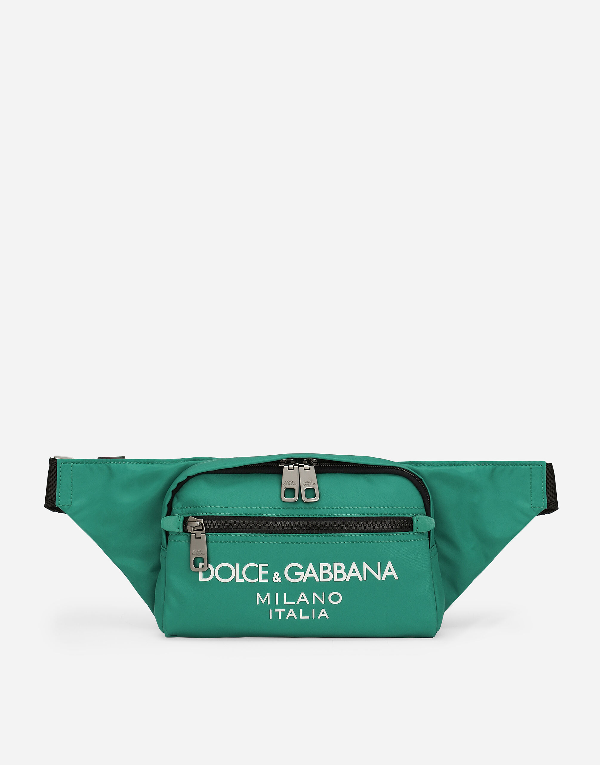 Dolce&Gabbana Small nylon belt bag with rubberized logo Blue GW3JATFUFJR