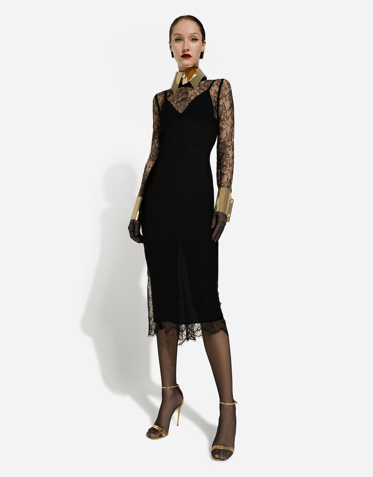 Dolce & Gabbana ロンゲットドレス シャンティイレースフィルクーペ ブラック F6DEHTHLM9O