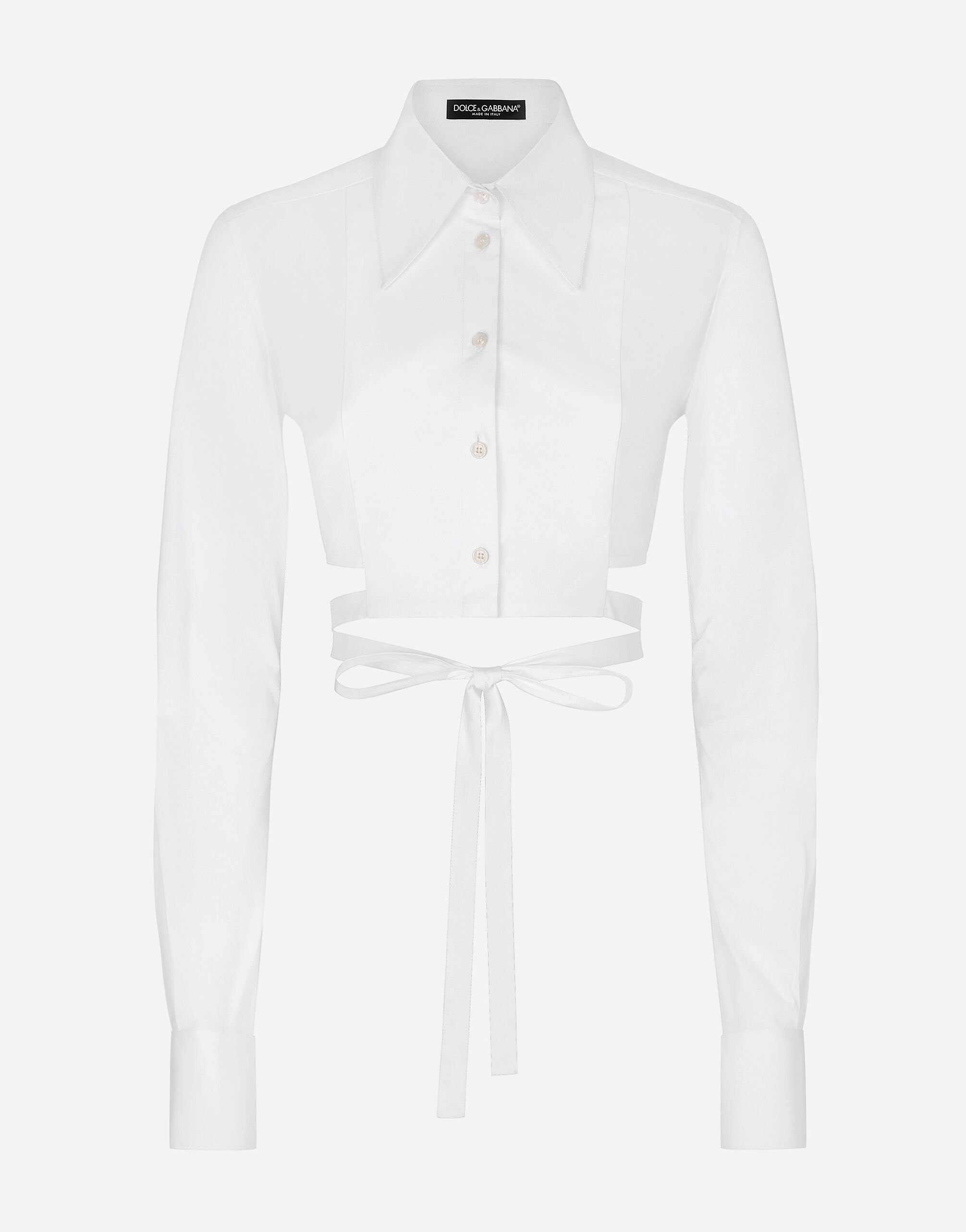 Dolce & Gabbana قميص قطني قصير بأربطة متقاطعة مطبعة F5P61TFSFNR