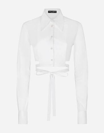Dolce & Gabbana Camicia corta in cotone con lacci incrociati Stampa F6AX5TFSFNR