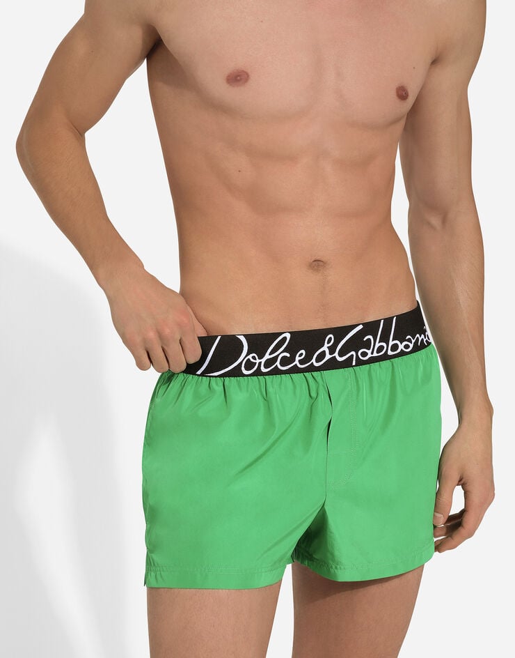 Dolce & Gabbana Short swim trunks with Dolce&Gabbana logo Green M4F27TFUSFW