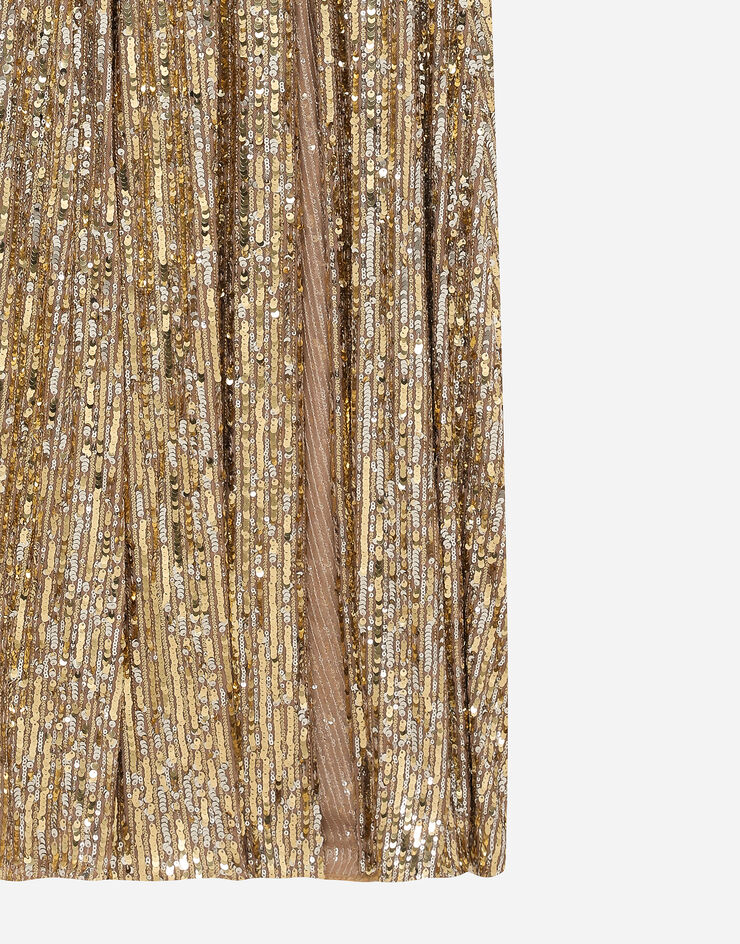 Dolce & Gabbana Long sequined dress with slit Gold F6JRATFLSIX