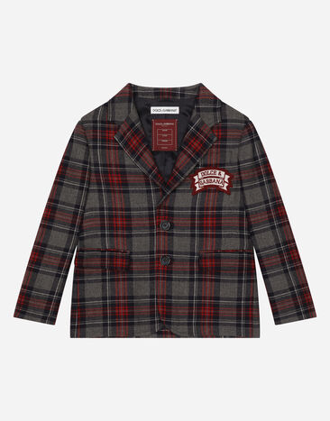 ${brand} Single-breasted tartan wool-blend jacket with Dolce&Gabbana logo ${colorDescription} ${masterID}