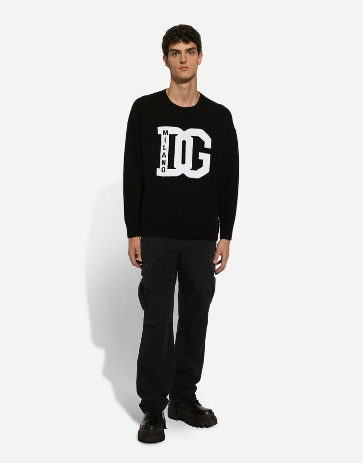 Dolce & Gabbana Wool round-neck sweater with DG inlay Black GXX60ZJFMEY