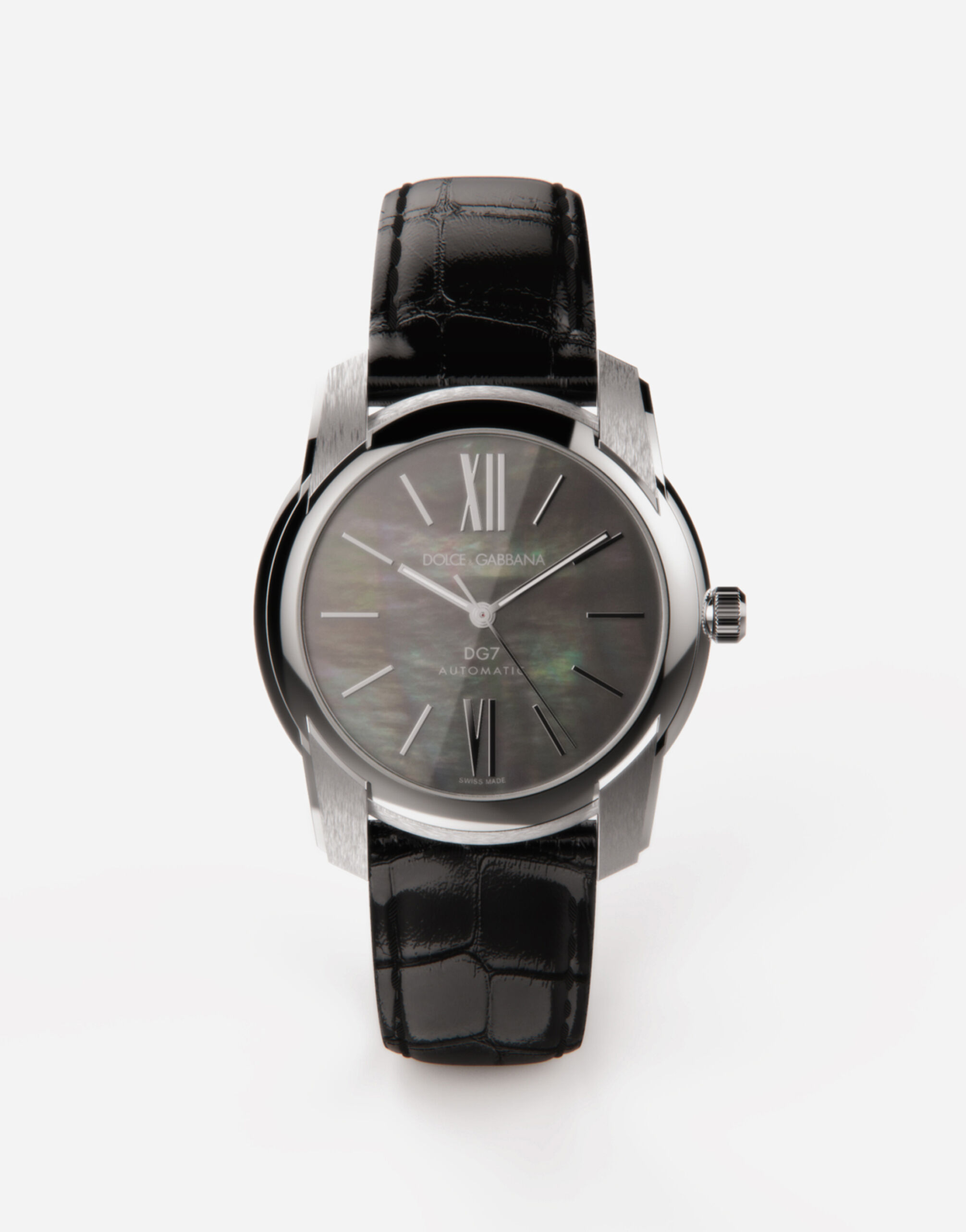 ${brand} DG7 watch in steel with black mother of pearl ${colorDescription} ${masterID}
