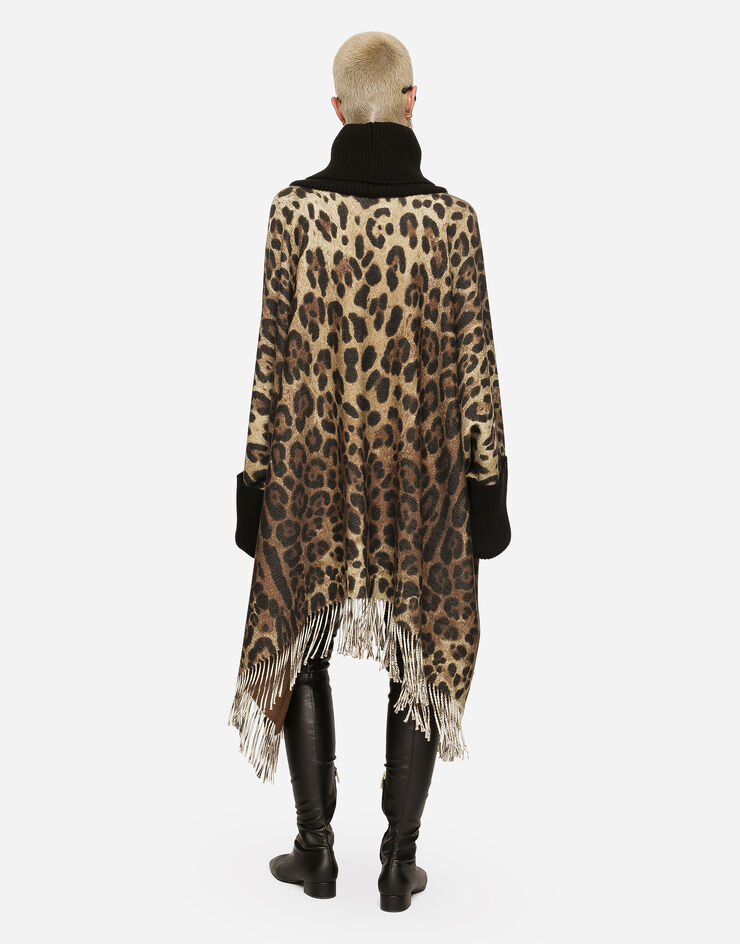 Dolce&Gabbana Cashmere and wool poncho with fringing Animal Print F0W0BTGDBW2