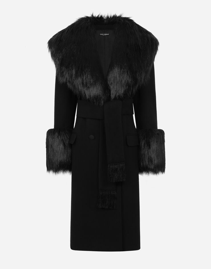 Women's Cashmere Faux Fur Collar And Cuffs Reversible Belted Coat Jacket :  : Clothing, Shoes & Accessories