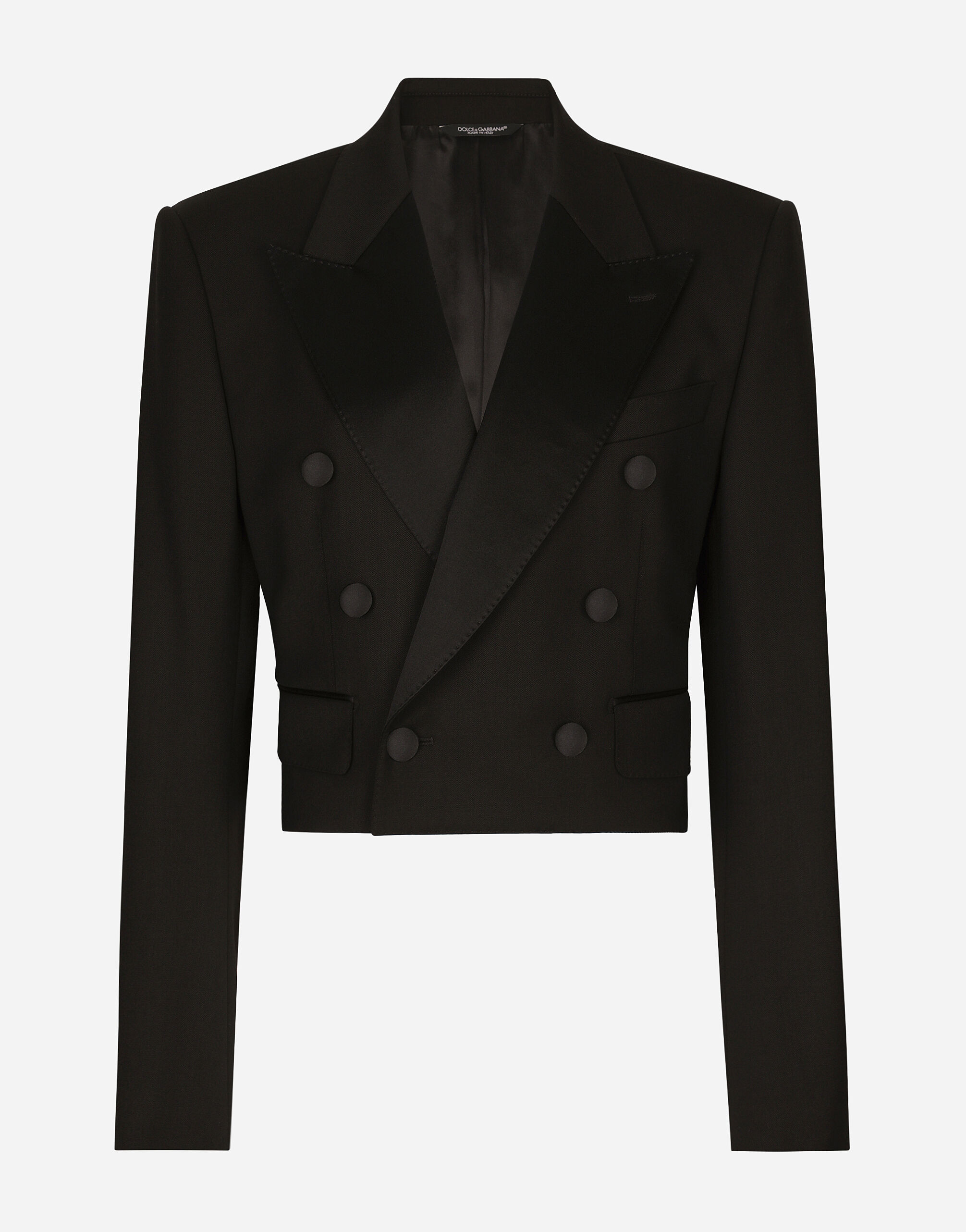 Dolce & Gabbana Cropped double-breasted wool tuxedo jacket White F29UCTFJTBV
