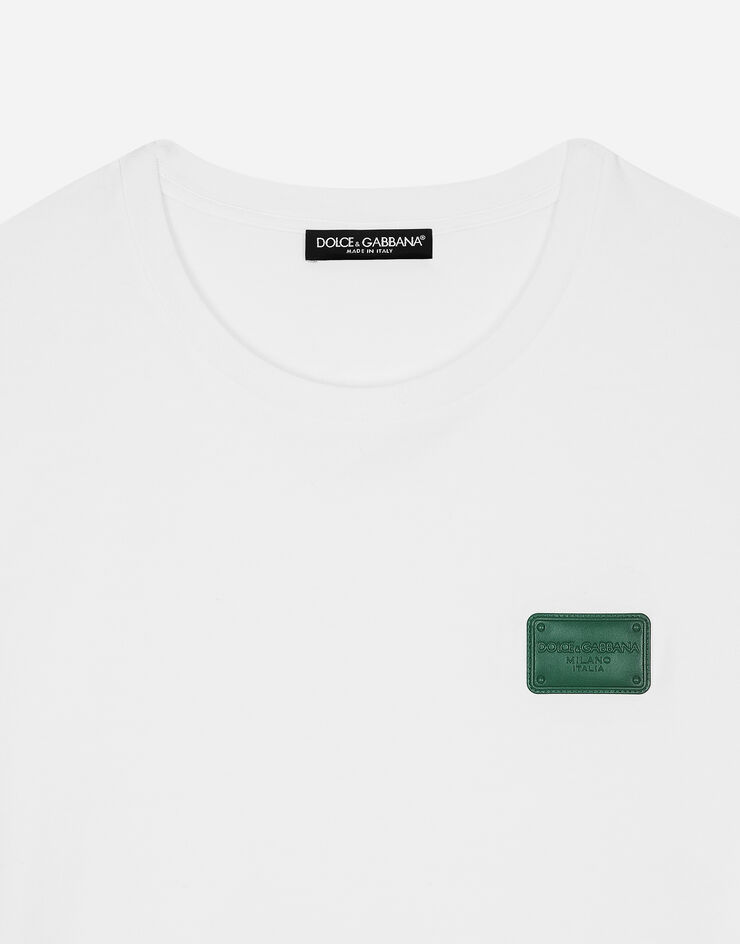 Dolce & Gabbana T-shirt in cotone con placca logata Bianco G8PN9TG7NTW