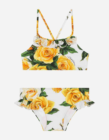 Dolce & Gabbana Bikini de tejido indesmallable con estampado de rosas amarillas Imprima L55S67G7EY3